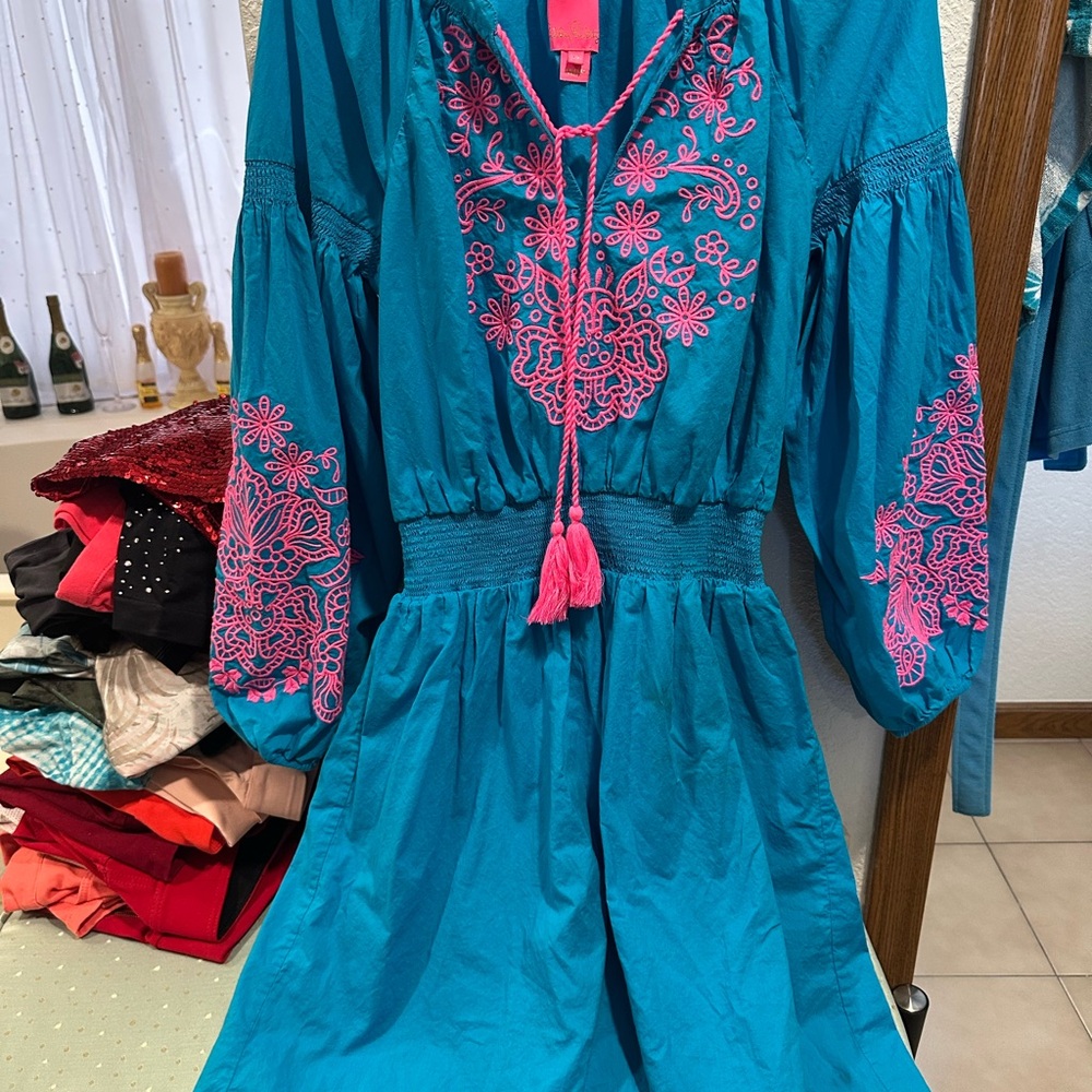 Lilly Pulitzer Turquoise Dress with Pink Details